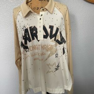 Anthropologie Pilcro Long Sleeve Stardust Graphic Henley Knit Top Size XL